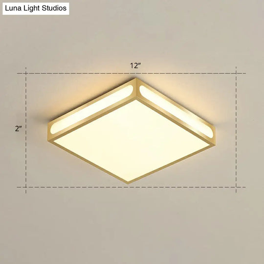 Minimalistic Gold Checked Led Flushmount Ceiling Light For Living Room / 12 Warm