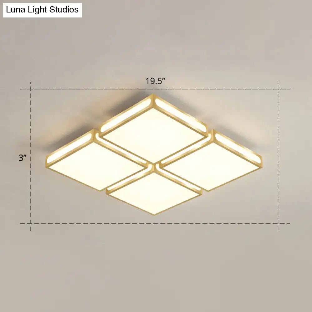 Minimalistic Gold Checked Led Flushmount Ceiling Light For Living Room / 19.5 Remote Control