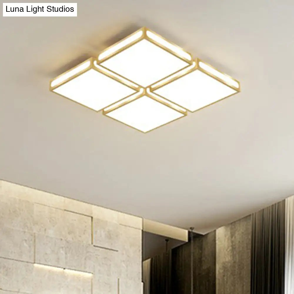 Minimalistic Gold Checked Led Flushmount Ceiling Light For Living Room