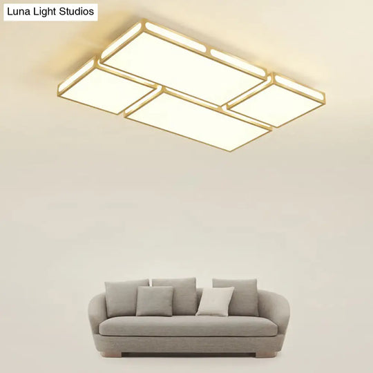 Minimalistic Gold Checked Led Flushmount Ceiling Light For Living Room
