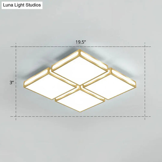 Minimalistic Gold Checked Led Flushmount Ceiling Light For Living Room / 19.5 White