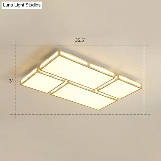 Minimalistic Gold Checked Led Flushmount Ceiling Light For Living Room / 35.5 Warm