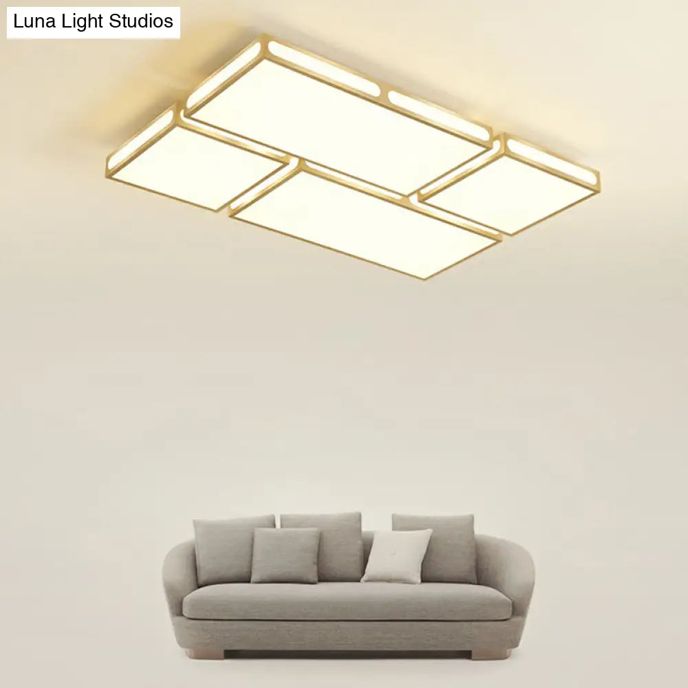 Minimalistic Gold Checked Led Flushmount Ceiling Light For Living Room