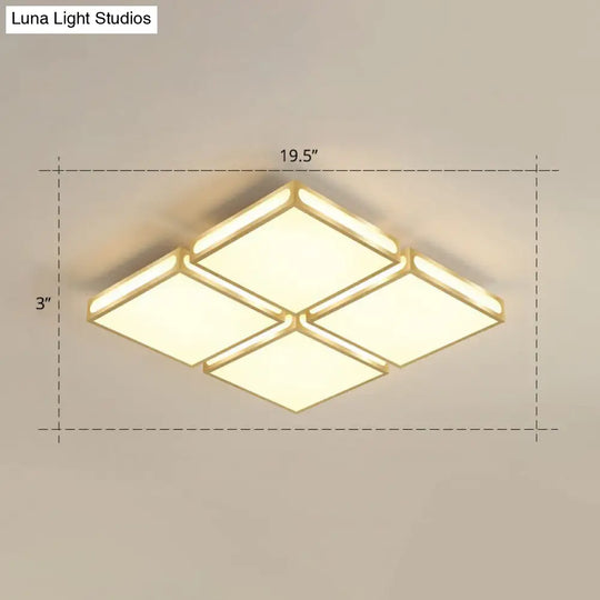 Minimalistic Gold Checked Led Flushmount Ceiling Light For Living Room / 19.5 Warm