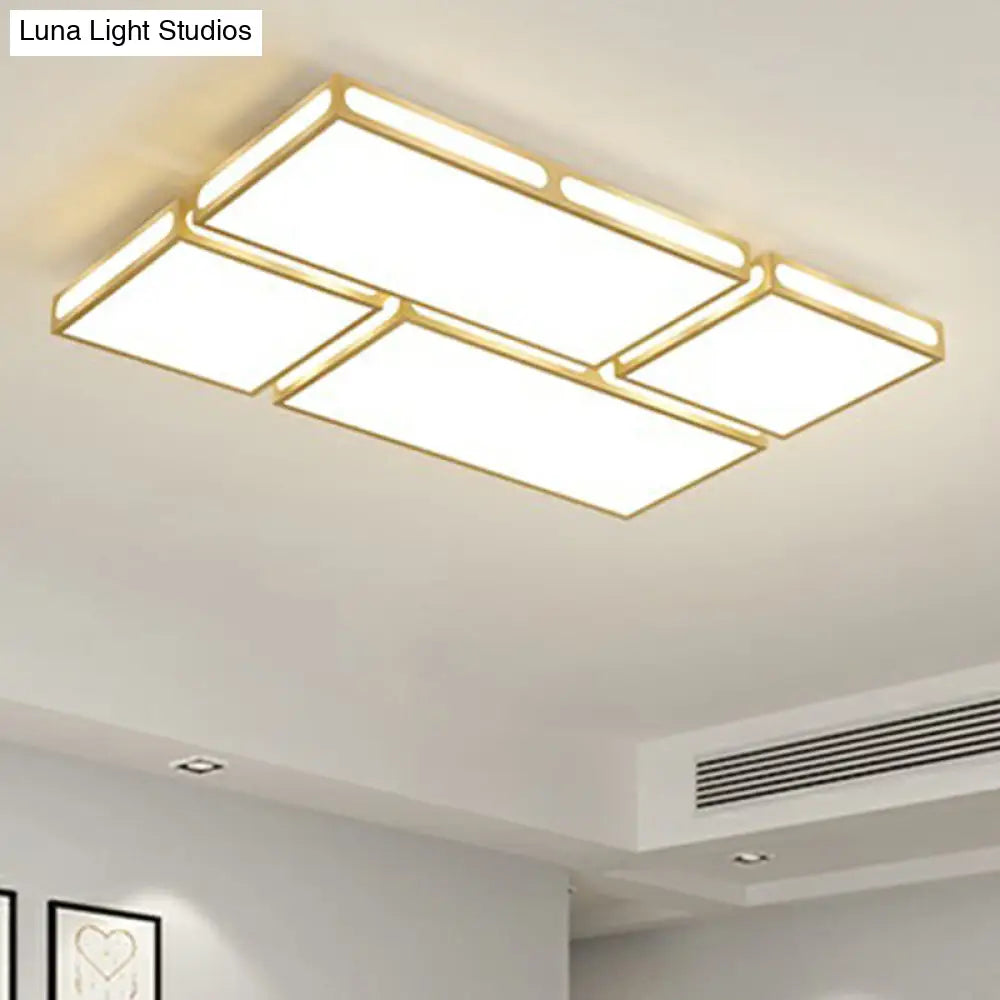 Minimalistic Gold Checked Led Flushmount Ceiling Light For Living Room