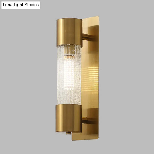 Minimalistic Gold Crackle Glass Wall Sconce Light - 1 Bulb Cylindrical Design 15/19.5 High