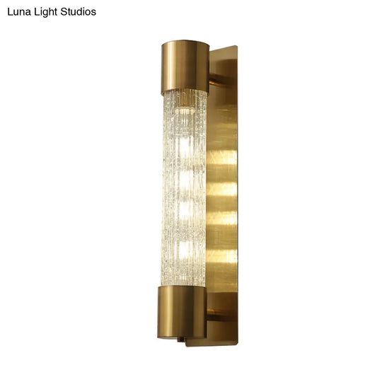 Minimalistic Gold Crackle Glass Wall Sconce Light - 1 Bulb Cylindrical Design 15/19.5 High