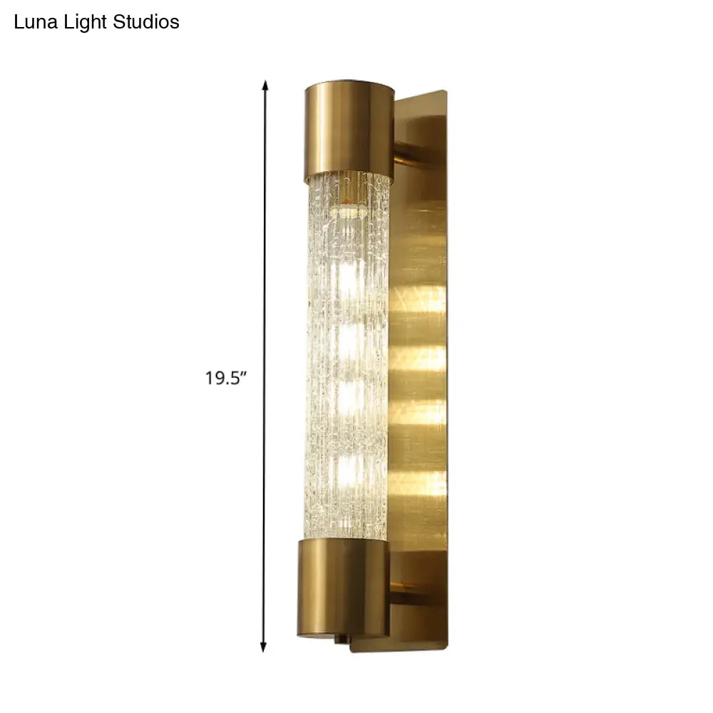 Minimalistic Gold Crackle Glass Wall Sconce Light - 1 Bulb Cylindrical Design 15/19.5 High