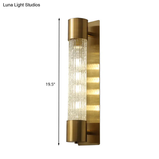 Minimalistic Gold Crackle Glass Wall Sconce Light - 1 Bulb Cylindrical Design 15/19.5 High