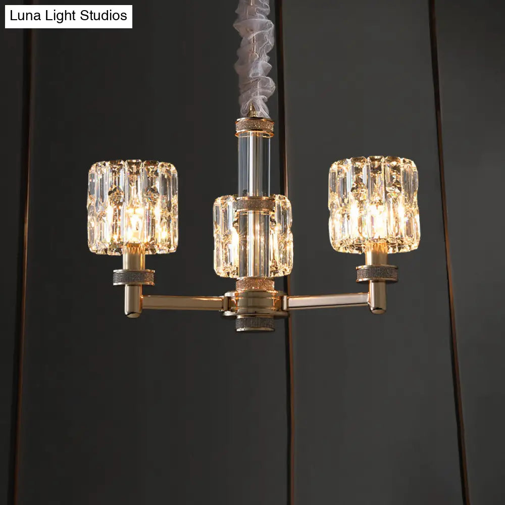 Minimalistic Gold Crystal Cylinder Chandelier For Dining Room Ceiling