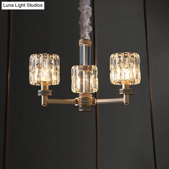 Minimalistic Gold Crystal Cylinder Chandelier For Dining Room Ceiling