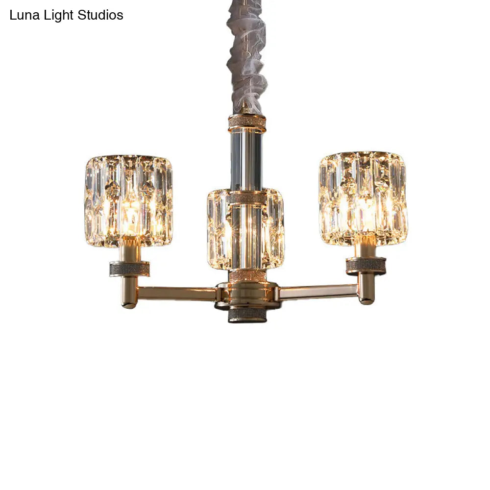 Minimalistic Gold Crystal Cylinder Chandelier For Dining Room Ceiling