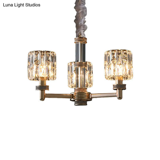 Minimalistic Gold Crystal Cylinder Chandelier For Dining Room Ceiling