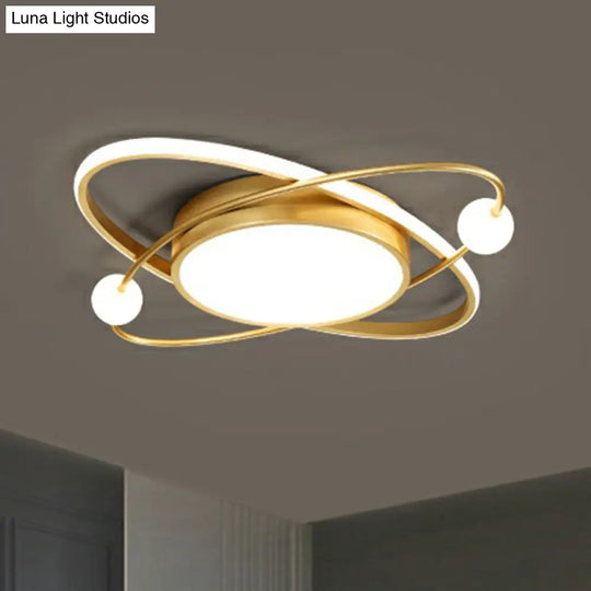 Minimalistic Gold Finish Led Flush Mount Ceiling Lamp For Bedroom / 19.5 White