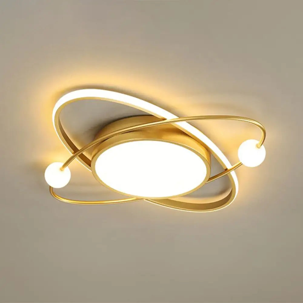 Minimalistic Gold Finish Led Flush Mount Ceiling Lamp For Bedroom / 19.5’ Warm