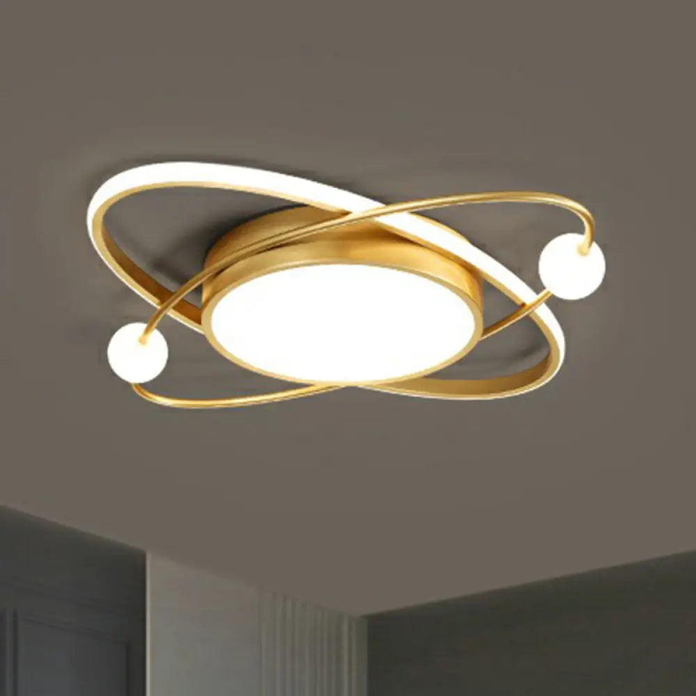 Minimalistic Gold Finish Led Flush Mount Ceiling Lamp For Bedroom / 19.5’ White