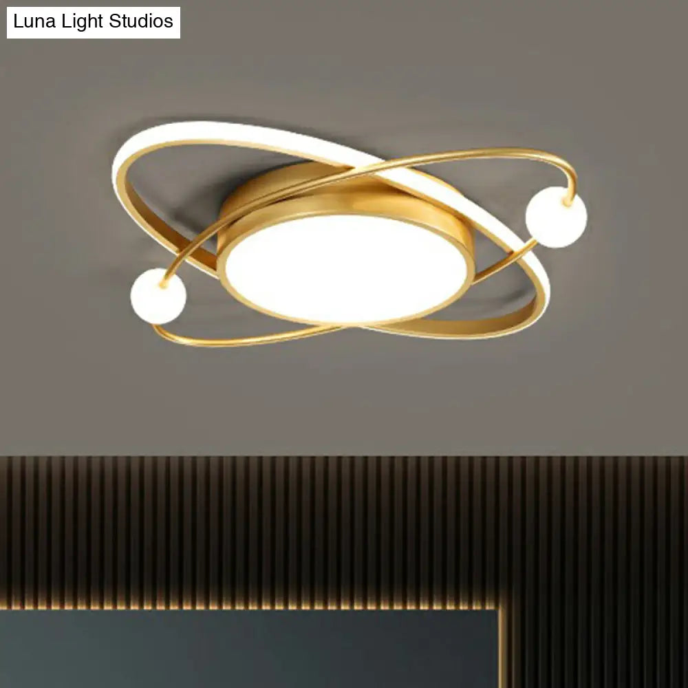 Minimalistic Gold Finish Led Flush Mount Ceiling Lamp For Bedroom