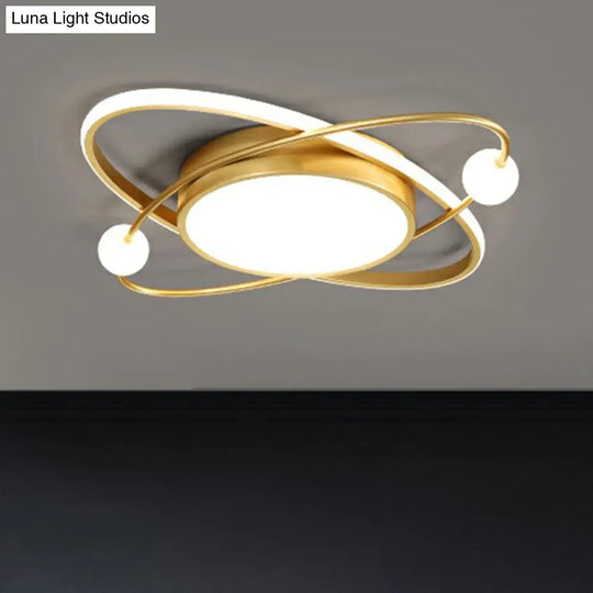 Minimalistic Gold Finish Led Flush Mount Ceiling Lamp For Bedroom