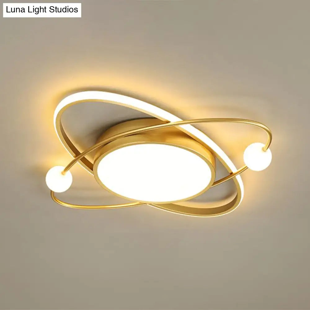 Minimalistic Gold Finish Led Flush Mount Ceiling Lamp For Bedroom / 19.5 Warm