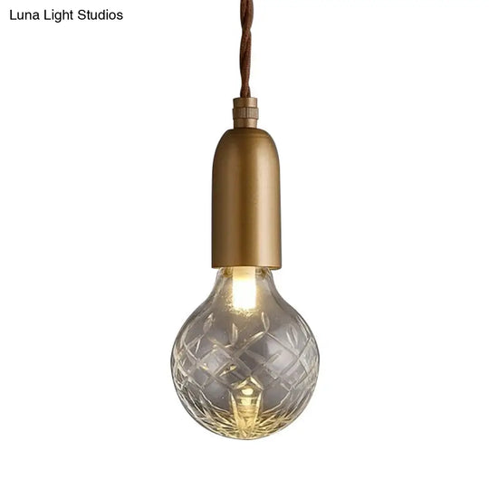 Minimalistic Single-Bulb Gold Lattice Glass Pendant Light