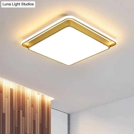 Minimalistic Gold Led Ceiling Fixture With Flush Mount Acrylic Frame 18/21.5 Wide / 18 Square Plate