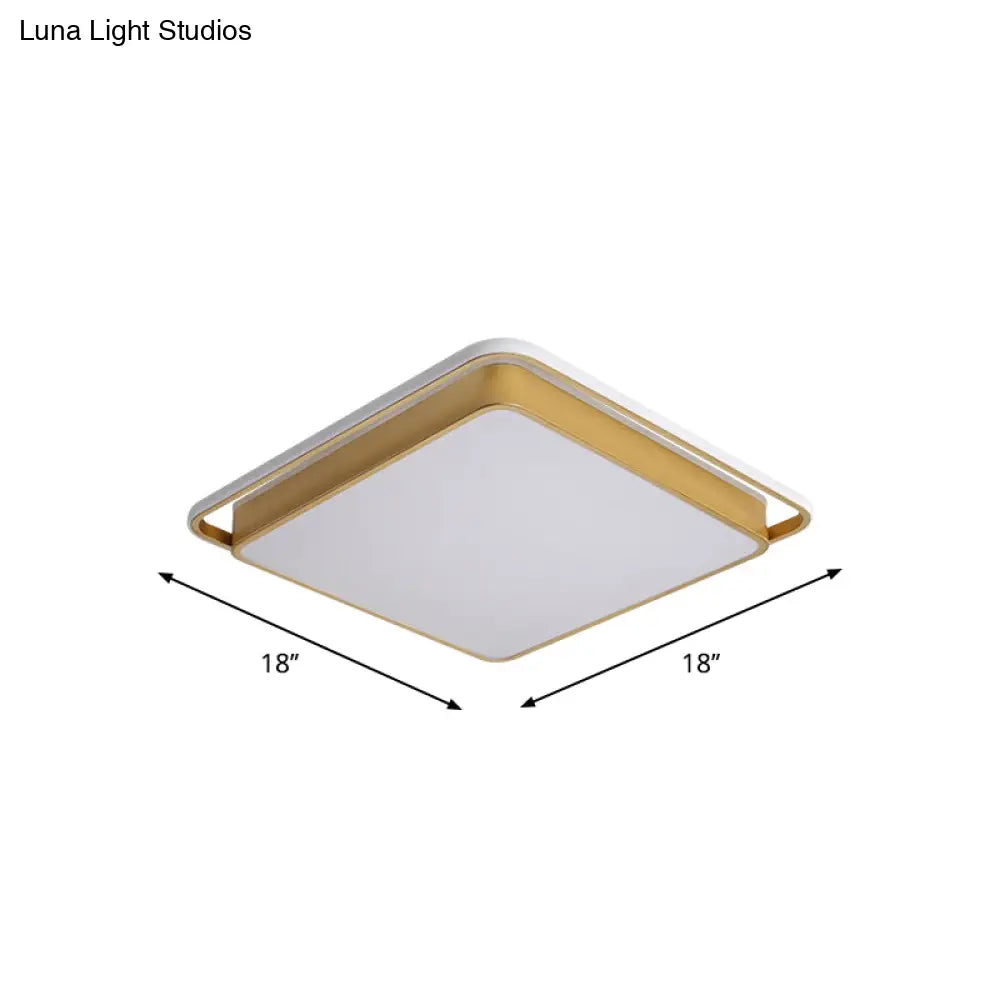 Minimalistic Gold Led Ceiling Fixture With Flush Mount Acrylic Frame 18’/21.5’ Wide