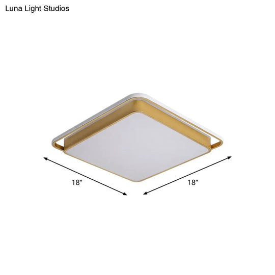 Minimalistic Gold Led Ceiling Fixture With Flush Mount Acrylic Frame 18’/21.5’ Wide