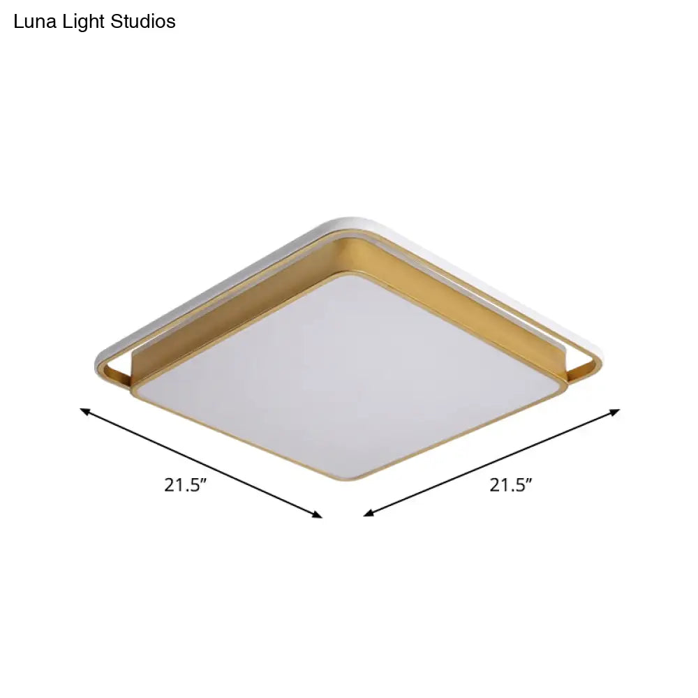Minimalistic Gold Led Ceiling Fixture With Flush Mount Acrylic Frame 18’/21.5’ Wide