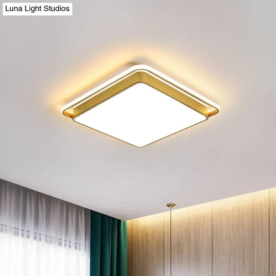 Minimalistic Gold Led Ceiling Fixture With Flush Mount Acrylic Frame 18’/21.5’ Wide