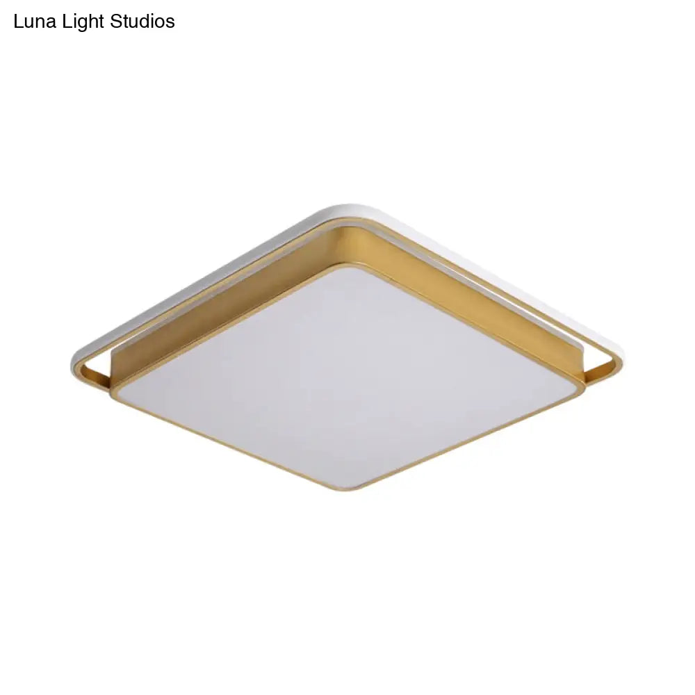 Minimalistic Gold Led Ceiling Fixture With Flush Mount Acrylic Frame 18’/21.5’ Wide