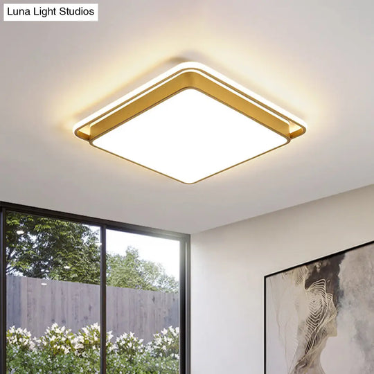 Minimalistic Gold Led Ceiling Fixture With Flush Mount Acrylic Frame 18’/21.5’ Wide