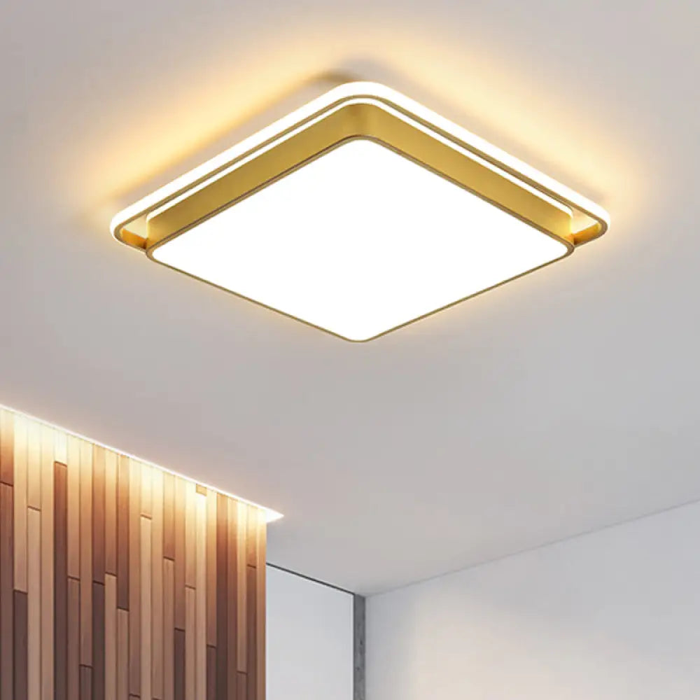 Minimalistic Gold Led Ceiling Fixture With Flush Mount Acrylic Frame 18’/21.5’ Wide / 18’