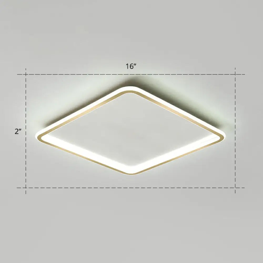 Minimalistic Gold Led Ceiling Light For Bedroom - Ultrathin Aluminum Flush Mount Fixture / 16’ White