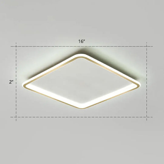 Minimalistic Gold Led Ceiling Light For Bedroom - Ultrathin Aluminum Flush Mount Fixture / 16’ White