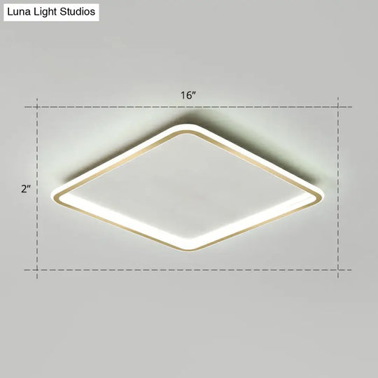 Minimalistic Gold Led Ceiling Light For Bedroom - Ultrathin Aluminum Flush Mount Fixture / 16 White