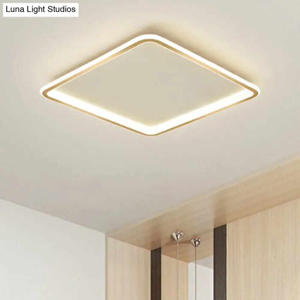 Minimalistic Gold Led Ceiling Light For Bedroom - Ultrathin Aluminum Flush Mount Fixture / 19.5 Warm