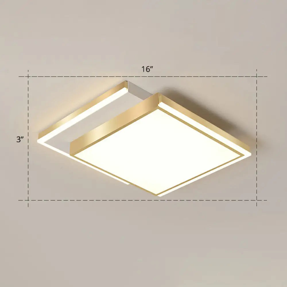 Minimalistic Gold Led Ceiling Light For Living Room - Rectangle Shaped Acrylic Flush Mount / 16’