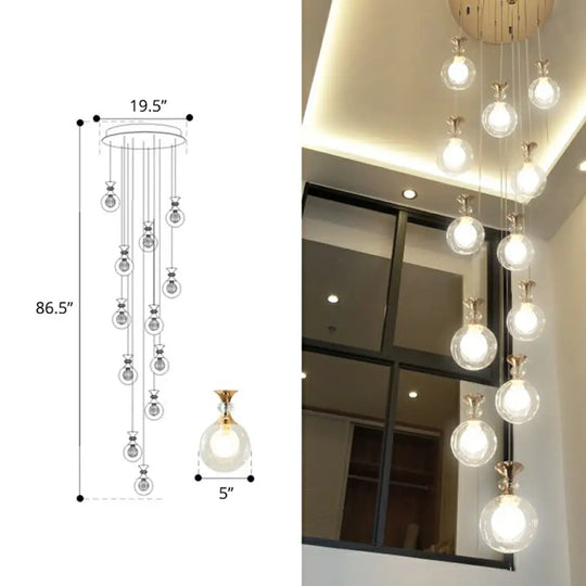 Minimalistic Gold Multi-Light Pendant Ceiling Lamp With Clear And Frosted Glass Ball Shades For