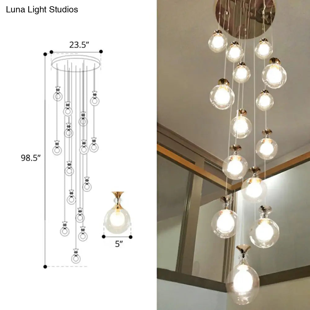 Minimalistic Gold Multi-Light Pendant Ceiling Lamp With Clear And Frosted Glass Ball Shades For