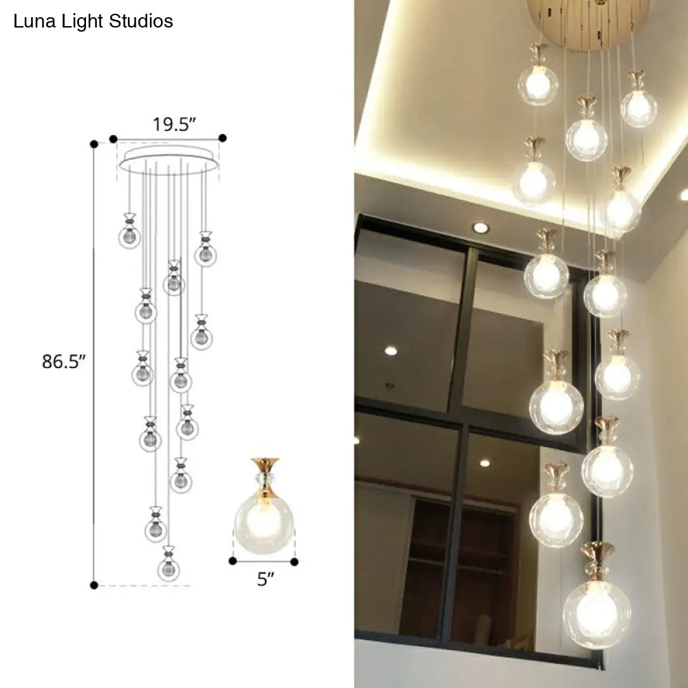 Gold Multi-Light Ceiling Lamp With Clear And Frosted Glass Ball Shades - Minimalistic Pendant For