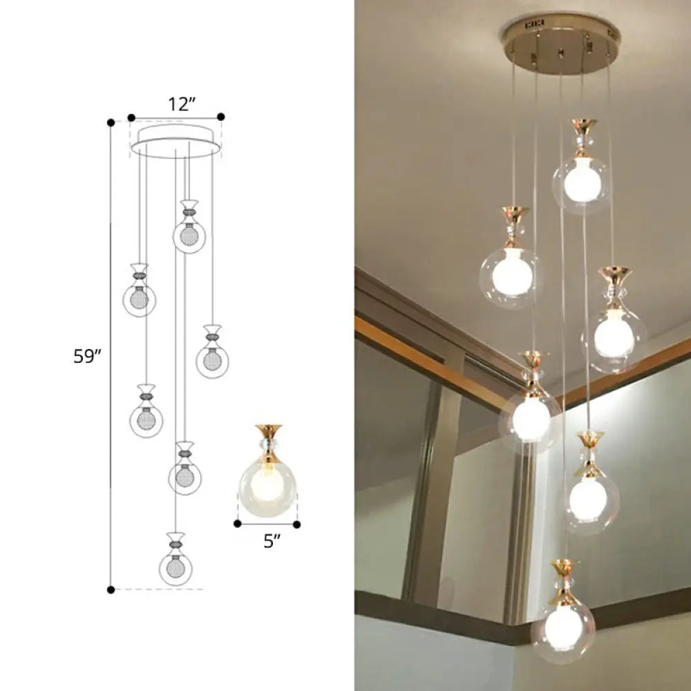 Minimalistic Gold Multi-Light Pendant Ceiling Lamp With Clear And Frosted Glass Ball Shades For
