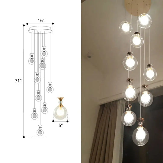 Minimalistic Gold Multi-Light Pendant Ceiling Lamp With Clear And Frosted Glass Ball Shades For