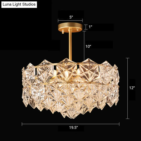 Minimalistic Gold Crystal Hexagons Chandelier Pendant Light For Living Room / 19.5