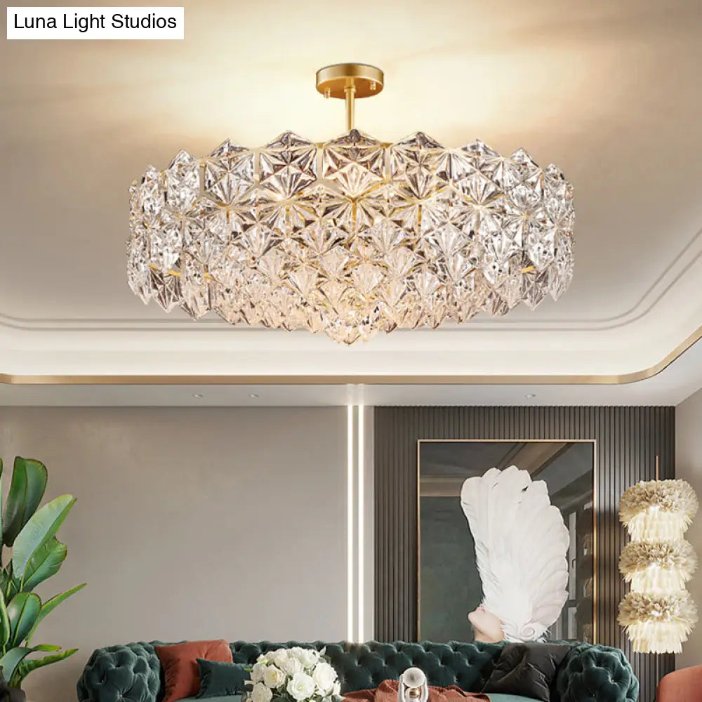 Minimalistic Gold Pendant Ceiling Light With Crystal Hexagons For Living Room