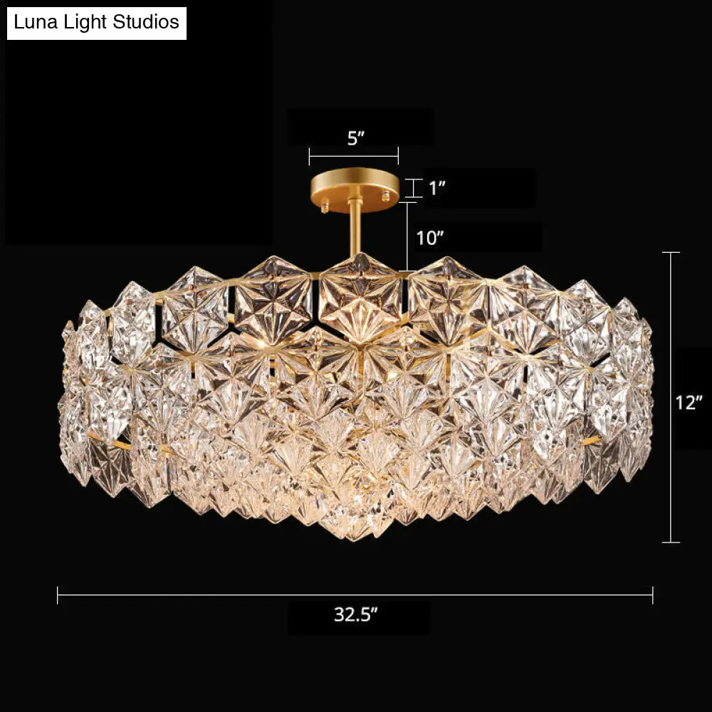 Minimalistic Gold Crystal Hexagons Chandelier Pendant Light For Living Room / 32.5