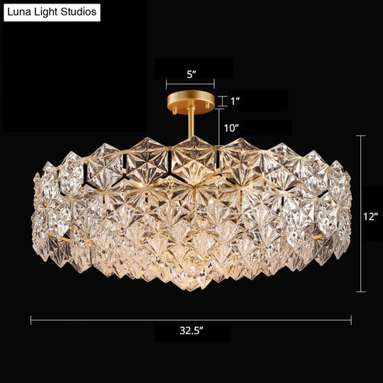 Minimalistic Gold Crystal Hexagons Chandelier Pendant Light For Living Room / 32.5