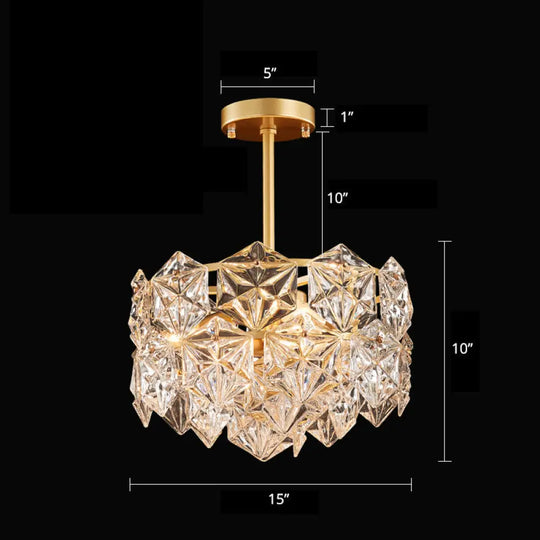 Minimalistic Gold Pendant Ceiling Light With Crystal Hexagons For Living Room / 15’