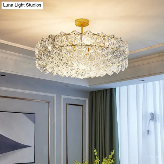 Minimalistic Gold Pendant Ceiling Light With Crystal Hexagons For Living Room