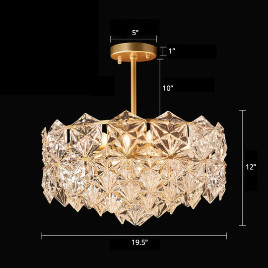 Minimalistic Gold Pendant Ceiling Light With Crystal Hexagons For Living Room / 19.5’