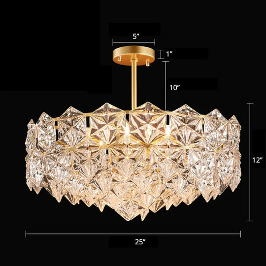 Minimalistic Gold Pendant Ceiling Light With Crystal Hexagons For Living Room / 25’